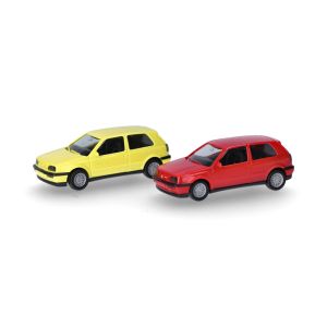 MiniKit: Volkswagen (VW) Golf III VR6 cu 2 uși galben/rosu 2buc
