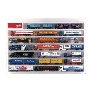 Vitrina de prezentare machete camioane la scara HO, dimensiuni 64.5cm x 45cm x 3.5cm, alb