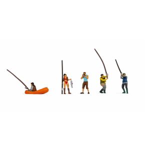 Set figurine HO, pescari cu barca, 6 buc