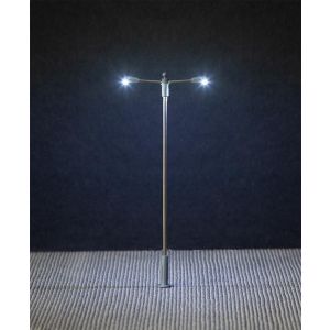 Stalp modern iluminat stradal, brat dublu drept, pentru modelism, LED alb rece,3buc