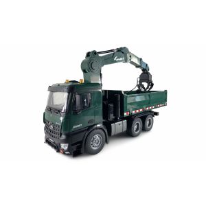 Camion RC cu telecomanda Mercedes-Benz Arocs cu macara si basculare, 10Km/h, Tractiune 4x4, Lungime:49cm, Scara1:14, 2.4Ghz,Lumini LED si sunet , RTR