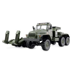 Camion RC cu telecomanda militar Ural B36 cu remorca transport greu, Lungime 105 cm, Scara 1:16, 6WD, 2.4GHz, Lumina LED fata, RTR, 8+