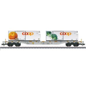 Vagon de marfa platforma, tip Sgns, cu incarcatura 2 containere frigorifice COOP, AAE Cargo, Epoca VI, Marklin AC