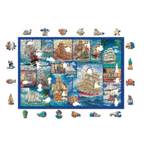 Puzzle din lemn Corabii cu panze , 500 piese, Dimensiune 37.5 cm x 25.4 cm, 10+ 