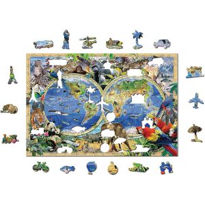 Puzzle din lemn Harta Regatului Animalelor, 300 piese, Dimensiune 37.5 cm x 25.4 cm, 8+ 