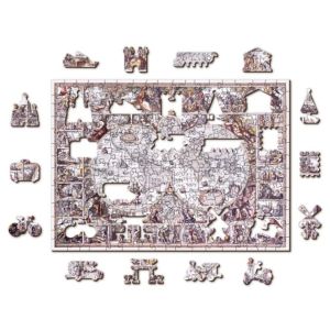 Puzzle din lemn The age of exploration map, 200 piese, Dimensiune 25.4 cm x 18.2 cm, 8+