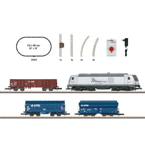 Start set trenulet electric analog Marklin, 1 locomotiva diesel clasa 285 si 3 vagoane marfa , VTG, Epoca VI, Z(1:220)