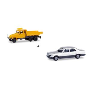 Macheta camion basculanta IFA G5 + minikit MERCEDES BENZ S KLASSE (W126)