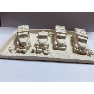 Minidiorama de vopsit (17x9.5cm), camioane militare Iveco Magirus 4buc 