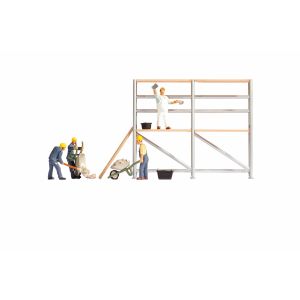 Set figurine HO Muncitori in constructii 4buc cu schela