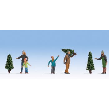 Set figurine H0 oameni la cumparat de brazi pentru Craciun