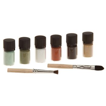 Set de culori naturale pentru patinat cladirile in modelism, 6 x 10g, 2 pensule