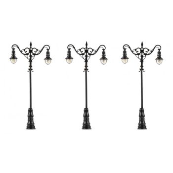 Stalp clasic dublu iluminat stradal, pentru modelism, LED alb cald, 3buc