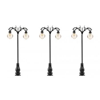 Stalp clasic dublu iluminat stradal, pentru modelism, LED alb cald, 3buc