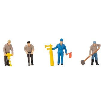 Set figurine H0 muncitori in constructii, cu efect sonor, 4 buc