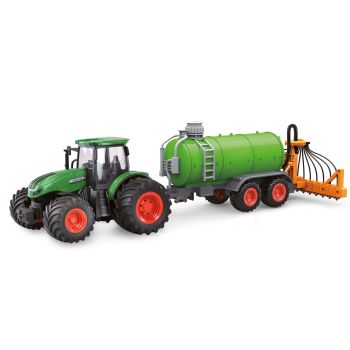 Tractor RC cu telecomanda si remorca, Lungime 50 cm, Scara 1:24, 2.4Ghz, Lumini LED , RTR, 6+