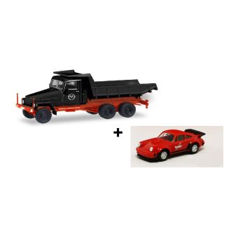 Macheta camion IFA G5 basculanta "VEB KOHLENHANDEL"+  minikit : auto Porsche 911 turbo 