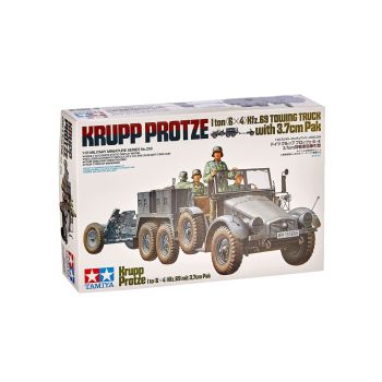 Kit de construit camion militar Krupp Protze cu tun de 37mm PAK si 4 figurine 1:35