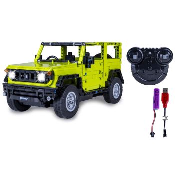 Kit de construit masina RC cu telecomanda Suzuki Jimny, 2.4 Ghz, Lungime 31.8cm, Scara 1:12, Led fata/spate, Usi manuale, 580 piese, 8+