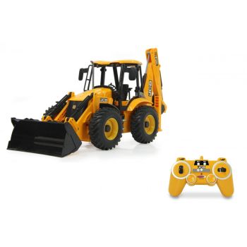 Buldoexcavator RC cu telecomanda JCB, Lungime 41cm, Scara 1:16, 2,4GHz, cu sunete, brat spate manual, 6+ 