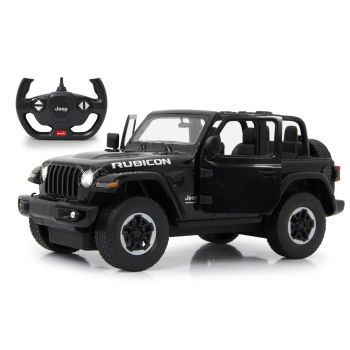 Masina RC cu telecomanda Jeep Wrangler Rubicon negru, Lungime 30 cm, Scara 1:14, 2.4 GHz, Lumini LED fata/spate, 6+