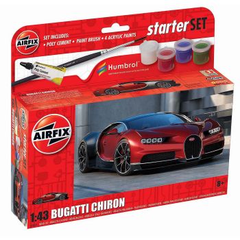 Kit de construit auto Bugatti Chiron, Scara 1:43, vopsea, pensula si adeziv incluse