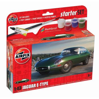 Kit de construit auto Jaguar E-Type 1:43, vopsea, pensula si adeziv incluse