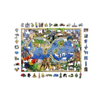Puzzle din lemn Harta Regatului Animalelor XL, 600 piese, Dimensiune 51.9 cm x 37.5 cm, 14+ 